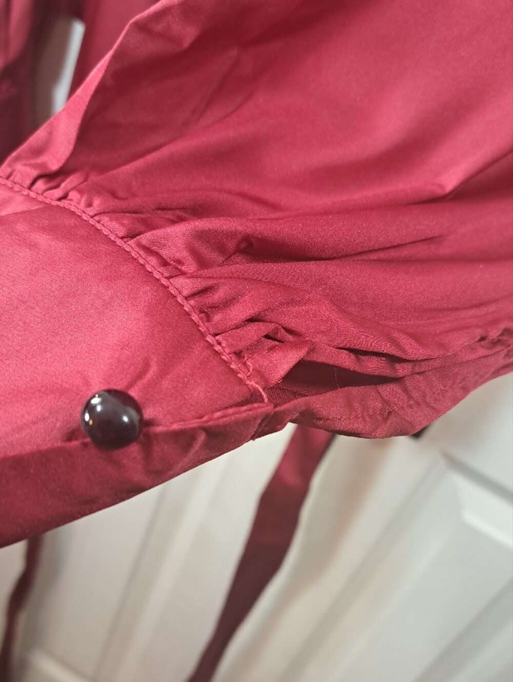 Satin Burgundy Open Front Tie-Front Blouse - Picture 7 of 10
